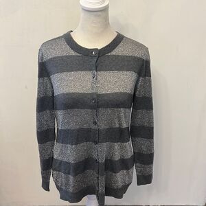 Ann Taylor Silver sparkle long sleeve cardigan Size M EUC